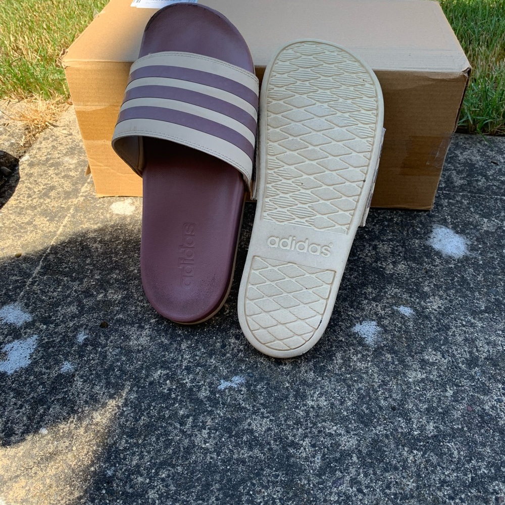 Adidas Cream and Brown Slide Sandals | Women 8